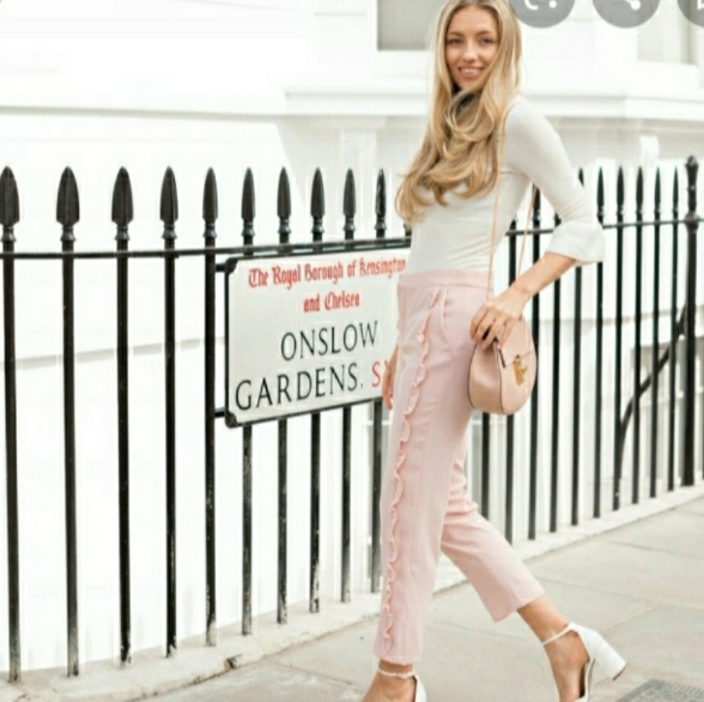 NWT Zara ruffled light pink trousers pockets XL